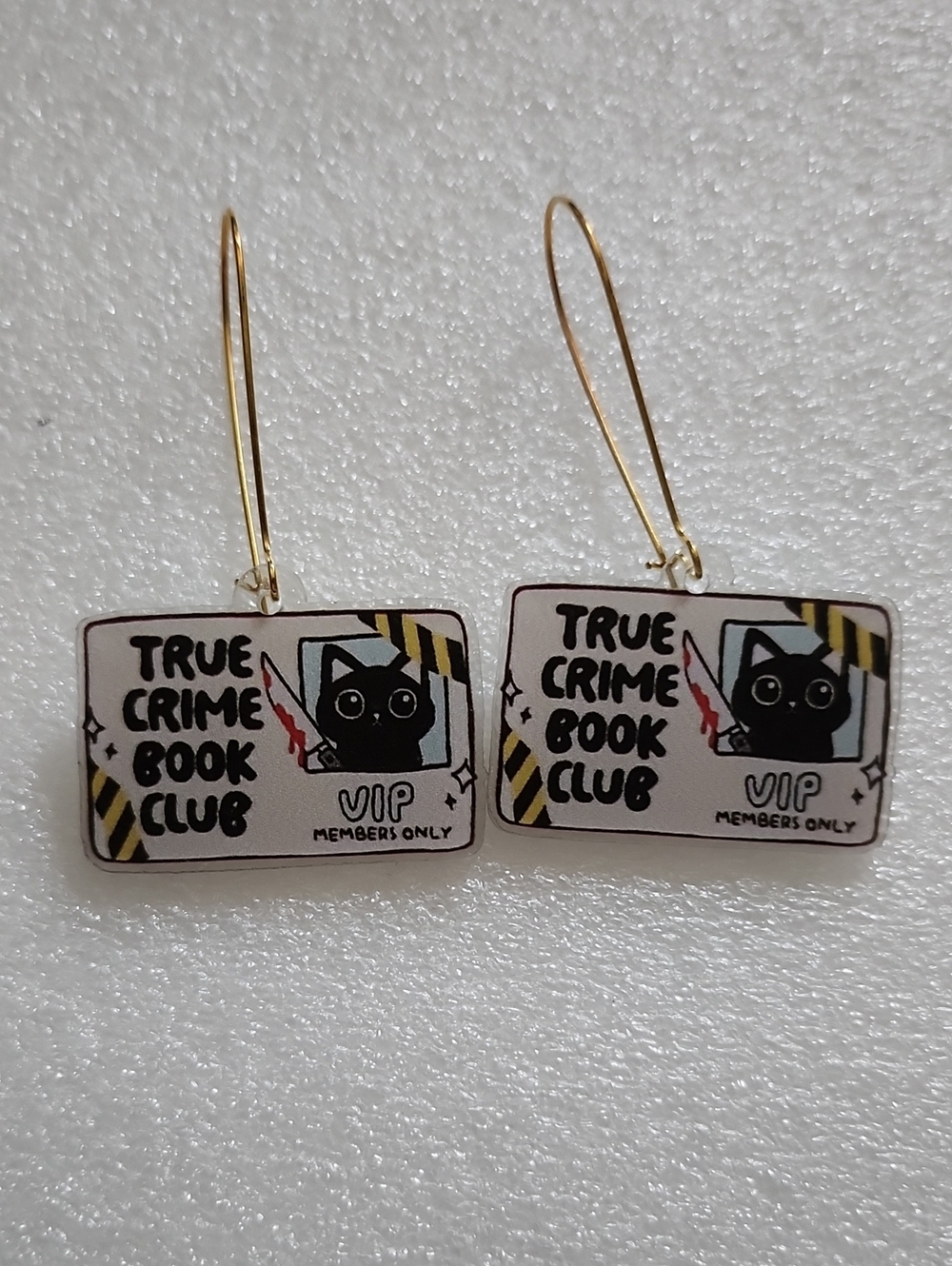 True Crime Book Club Cat VIP Dangle Earrings - Black & Gold